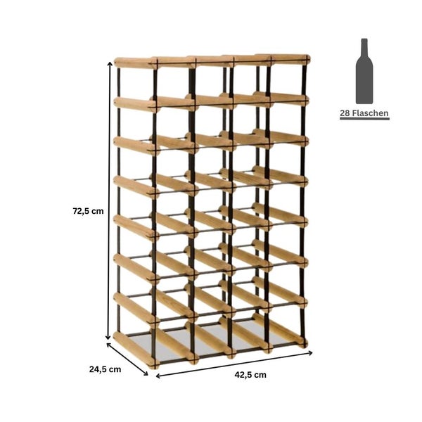 PROREGAL Modulares Weinregal Vinotega Mod Metal HxBxT 72,5 x 42,5 x 24,5 cm 4 x 7 Flaschen Massives Kiefernholz Braun Geölt