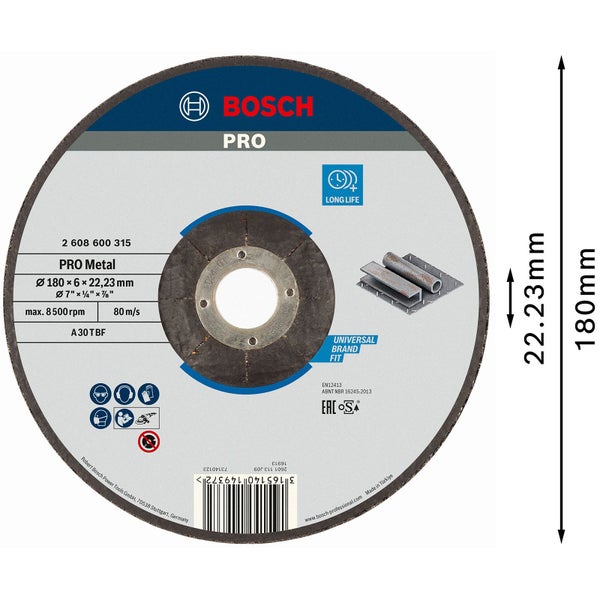 Bosch PRO Metal Schleifscheibe 180 x 6 x 22,23 mm - 2608600315