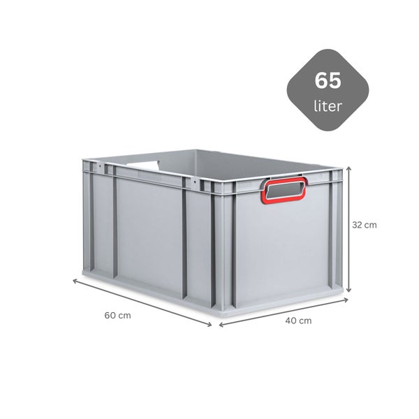 PROREGAL Spar Set 5x Eurobox Nextgen Color HxBxT 32 x 40 x 60 cm 65 Liter Griffe Rot Offen Verstärkter Boden Eurobehälter Transportbox