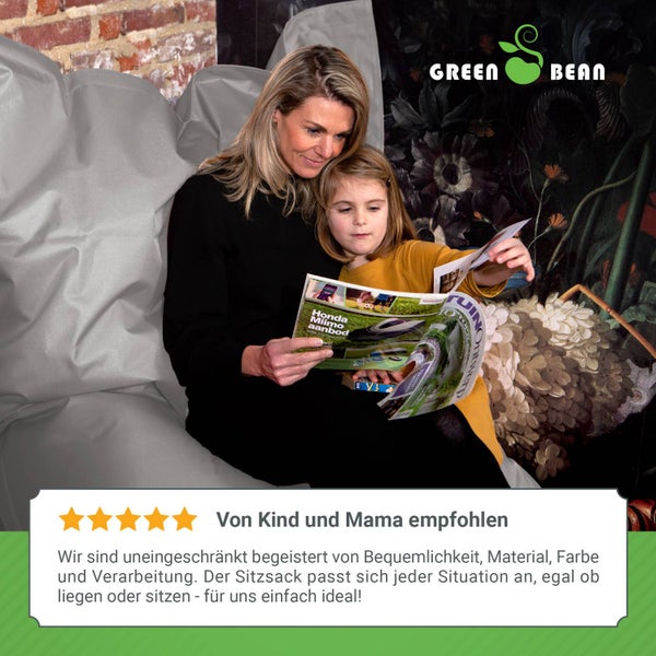 Green Bean Indoor Sitzsack XXL 140x180cm 380 Liter Kinder & Erwachsene Bean Bag EPS Perlen Füllung Riesensitzsack Groß Liegekissen Sitzkissen - Hellgrau Silbergrau