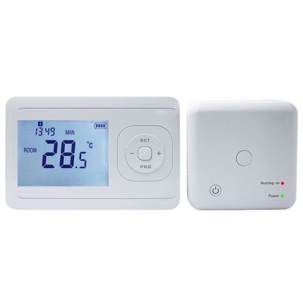 Digitales Funkthermostat mit Display und Empfängereinheit zur Steuerung der Raumtemperatur