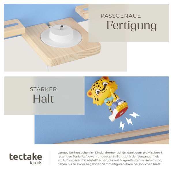 Wandregal tectake MyLittleStory Fortress 56 x 15,5 x 43 cm, unsichtbare Aufhängung  für bis zu 16 Tonies blau