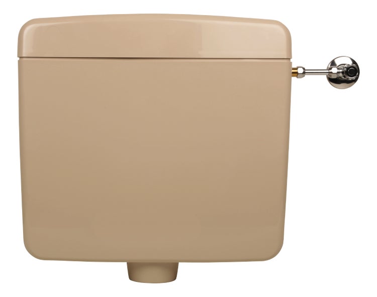 Calmwaters® Spülkasten Beige mit Spül-Stopp-Funktion, 6-9 Liter Spülmenge, Aufputzspülkasten WC schmal, flacher Spülkasten Elements, Aufputz-Montage, Start-Stopp-Taste, Beige-Bahamabeige, 29HB2716