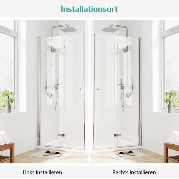 Eckdusche mit verschiedenen Installationsmöglichkeiten