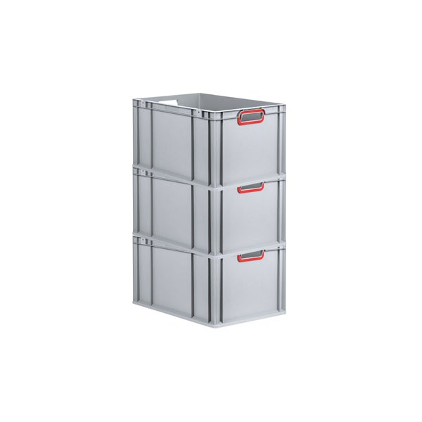 PROREGAL Spar Set 3x Eurobox Nextgen Color HxBxT 32 x 40 x 60 cm 65 Liter Griffe Rot Offen Verstärkter Boden Eurobehälter Transportbox