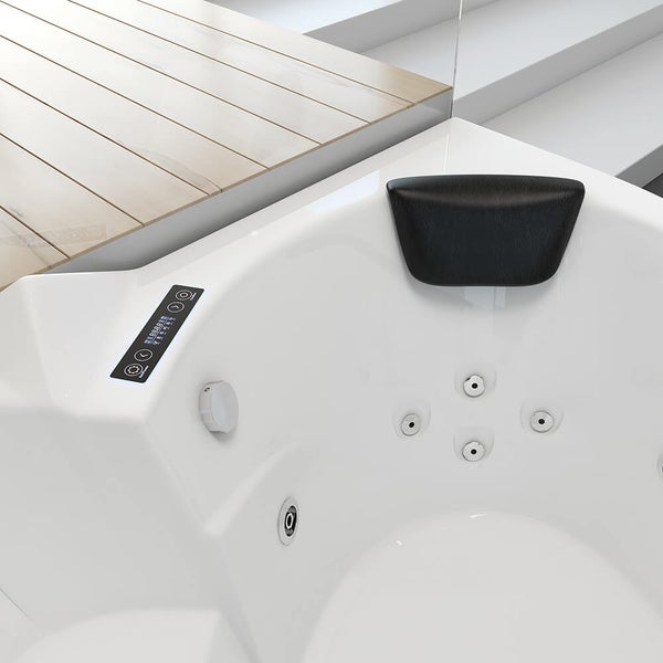 Home Deluxe - Whirlpool - Laguna L - Weiß, Maße 157x157x65cm - inkl. Radio, Heizung und Lichttherapie I Eckwanne für 2 Personen, Indoor Badewanne