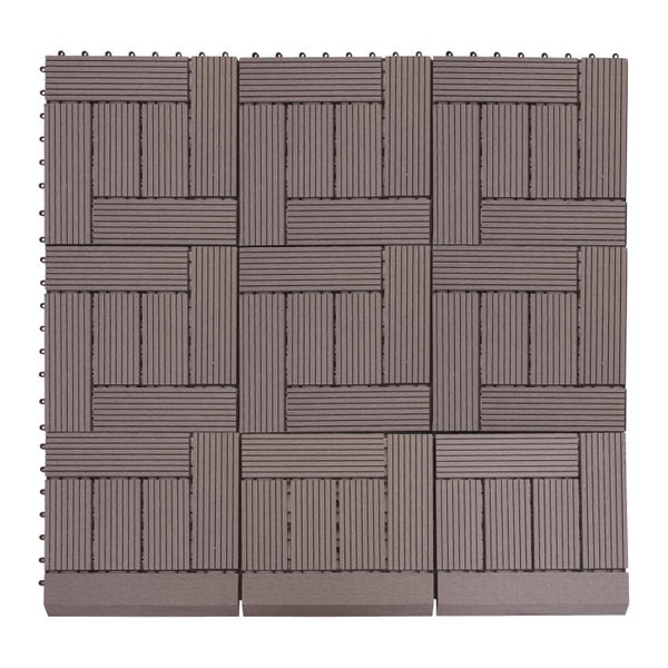 WPC Klickfliese für Balkon und Terrasse mit geriffelter Oberfläche in Taupe.