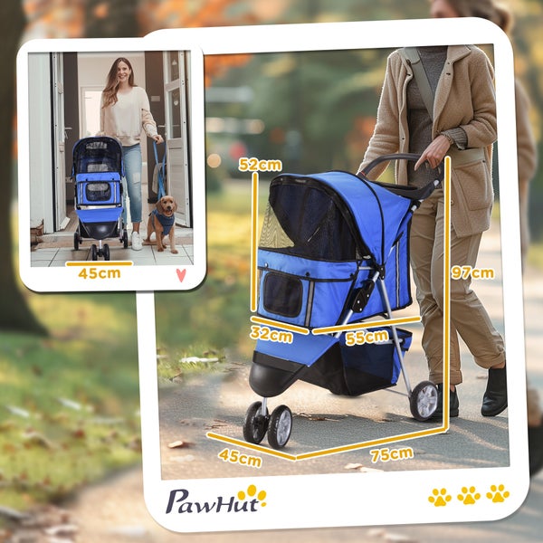 PawHut Hundewagen Hundebuggy Buggy Hunde Katzen mehrfarbig (Blau)