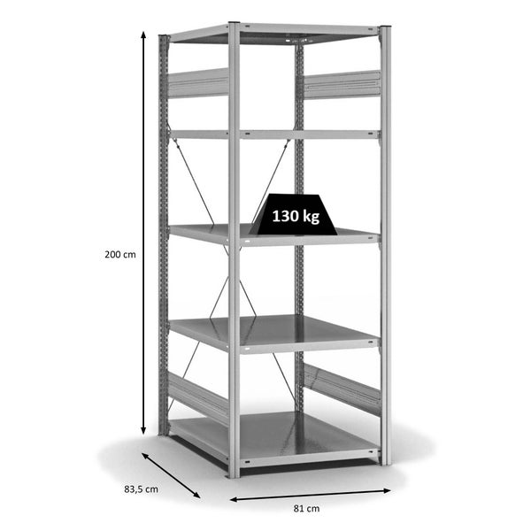 PROREGAL Fachbodenregal Stecksystem T-Profil Light-Duty Grundregal HxBxT 200 x 75 x 80 cm 5 Ebenen Fachlast 130 kg Einseitig Nutzbar Verzinkt