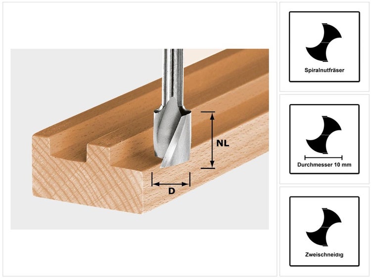 Festool Spiralnutfräser HS Spi S8 D10/30 10 x 30 mm 8 mm Schaft ( 490946 )