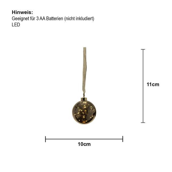 LED Dekokugel mit Band zum Aufhängen, geeignet für drei AA Batterien