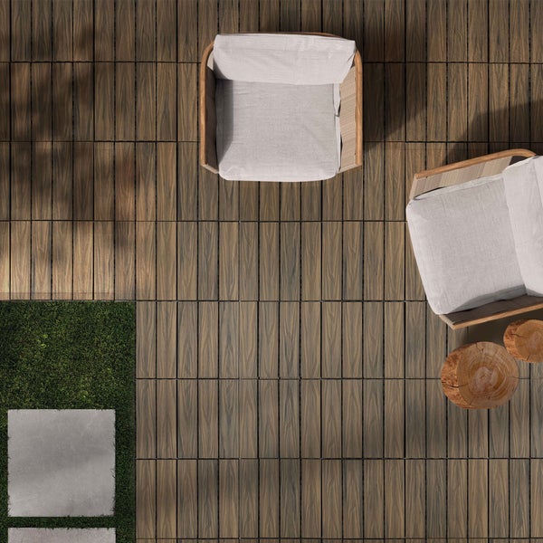FLOORDIREKT WPC-Klickfliese Classic - Wetterbeständige Terrassenfliese - Mix Teak 30 x 30 cm