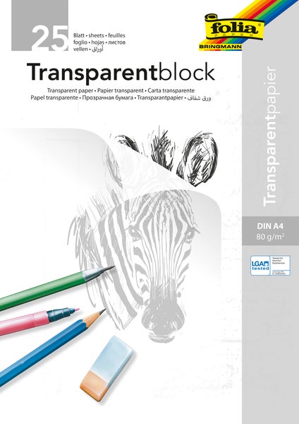 Folia  Transparentpapierblock 80g/m², DIN A4, 25 Blatt, weiß transparent