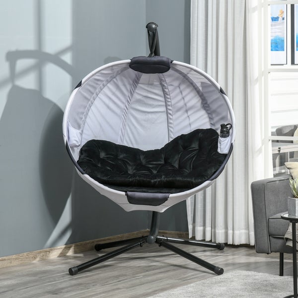 Outsunny Hängesessel, Hängekorb mit Gestell, faltbar, 126L x 114B x 172H cm, Stahl, Schwarz+Weiß