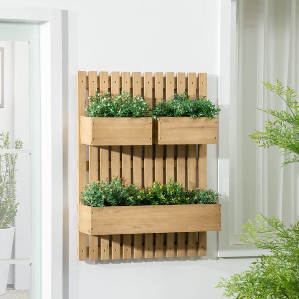 Outsunny Hochbeet Massivholz, Pflanzbeet Frühbeet Gartenbeet mit verstellbarem Blumenkasten, Wand, Pflanzkasten Pflanzkübel 60x16x80cm für Terrasse, Balkon, Gartenspalier für Blumen, Pflanzen, Natur