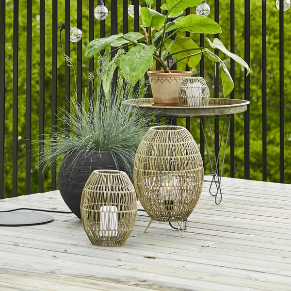 Outdoor Lampenschirm ,Linde' in Rattan-Optik für Bodenlaternen, natur, 46cm