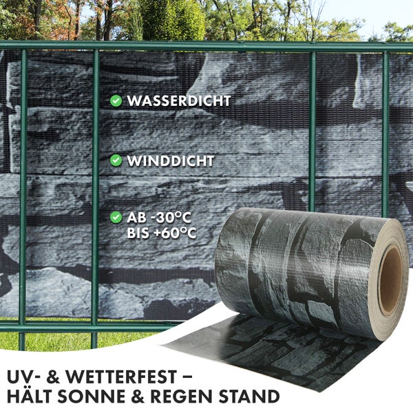 FLOORDIREKT PVC Sichtschutzstreifen 19 cm x 35 m für Gartenzäune Blickdicht Schiefer