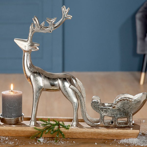 Adventsleuchter GILDE Leuchter Höhe 37cm Breite 64cm naturfarben, silberfarben Aluminium, Holz