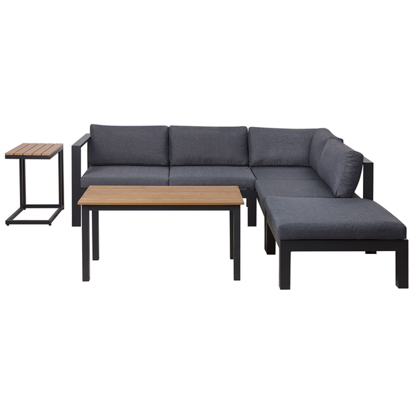Garten Ecksofa mit Tisch 5-Sitzer MESSINA linksseitig Metall Schwarz