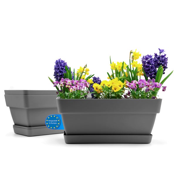 BigDean 3 Stück Blumenkasten 39 cm aus bruchfestem Kunststoff in Anthrazit – Balkon Pflanzkasten für innen & außen geeignet – Made in Europe