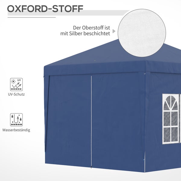 Outsunny Pavillon ca.3x3m, wasserabweisend Stabil Winterfest Pop-up Faltpavillon, UV Schutz 50+, Faltbar Partyzelt Gartenzelt mit 4 Seitenteilen Tasche Gartenpavillon für Camping Garten, Blau