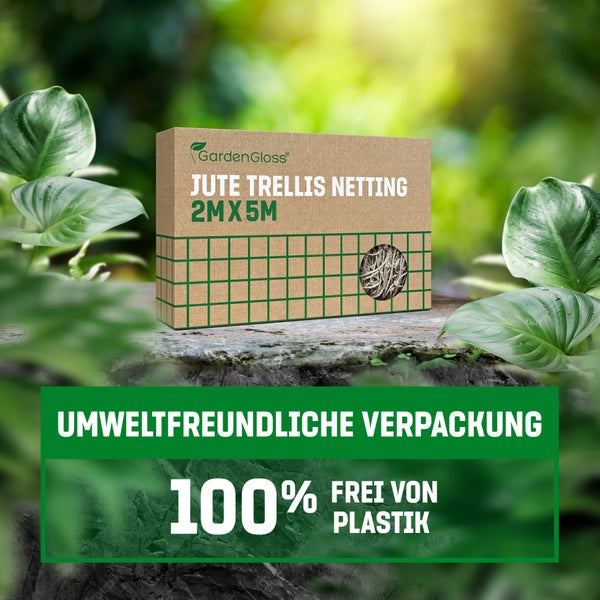 GardenGloss Jute Ranknetz Nachhaltig 100% Biologisch Abbaubar - Mit grosser Maschenweite für Gurken, Tomaten und Anderen Gemüsepflanzen - Rankhilfen für Kletterpflanzen (2m x 5m)
