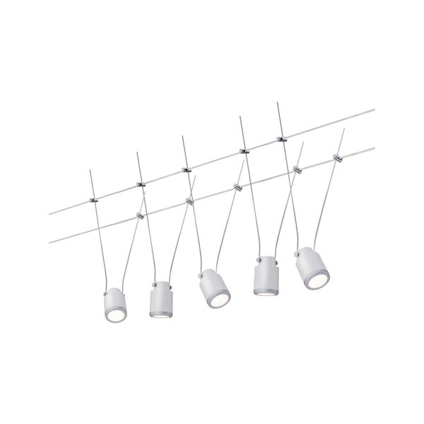 LED Seilsystem TunLED Basisset 5x150lm 5x4W 2700K 230/12V Weiß, Chrom matt
