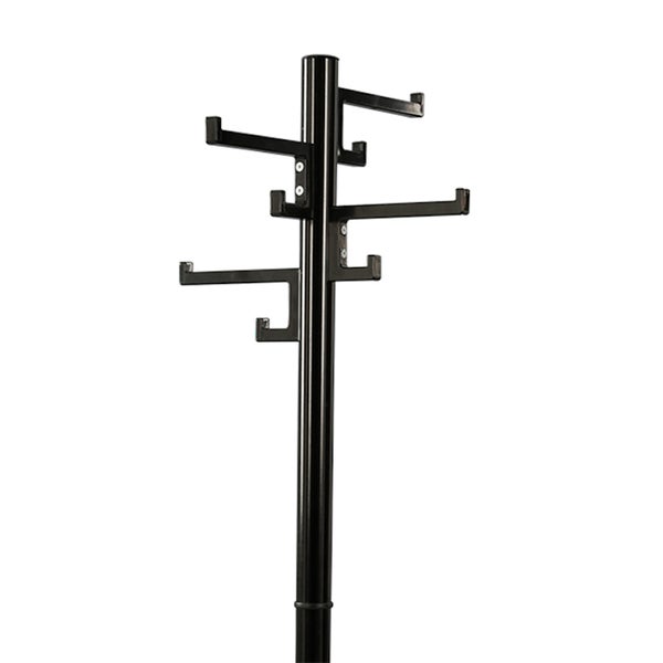 PROREGAL Garderobenständer Mit Porzellanstandfuss & 4x Kunststoff-Doppelhaken HxBxT 178 x 38 x 38 cm Schirmhalter Mit Auffangschale Schwarz