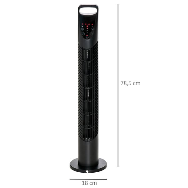 HOMCOM Turmventilator leise, Standventilator mit 3 Belüftungsstufen, 7,5H Timer, 40W Ventilator mit Fernbedienung, 70° Oszillation, für Schlafzimmer, Schwarz