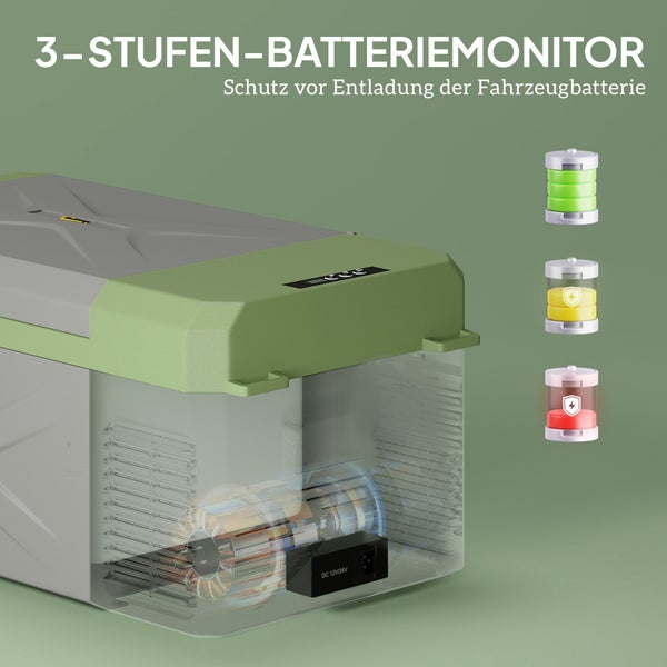 Outsunny 16,3 Liter Kompressor Kühlbox elektrische Kühlbox mit Anschluss ECO Modus Kühlhaltefunktion Gefrierbox Thermobox Mini Kühlschrank 12/220 Volt für Auto Steckdose LKW Camping Boot Grau+Grün