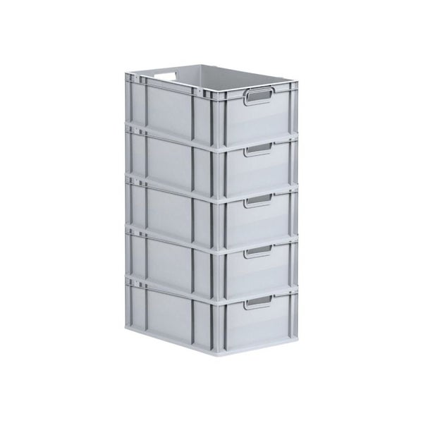 PROREGAL Spar Set 5x Eurobox Nextgen Economy Mit Scharnierdeckel & Schwarzen Schiebeschnappverschlüssen Griffe Offen HxBxT 22 x 40 x 60 cm 44 Liter