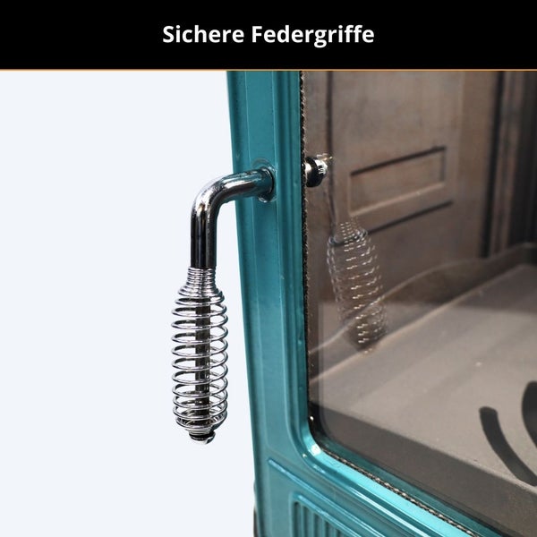Sicherer Federgriff aus Metall an einer Ofentür.