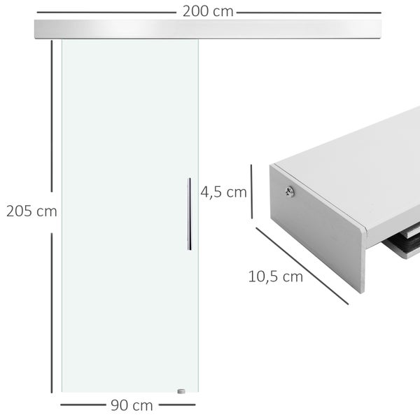 HOMCOM Glasschiebetür Schiebetür Tür Zimmertür mit Griffstange einseitig satiniert 90 x 205 cm