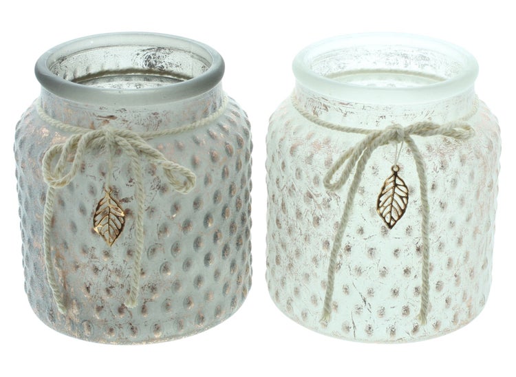 FRANK FLECHTWAREN | Windlicht Kupferblatt, 2er Set, GLAS, METALL, SISAL, Ø 10 x 11 cm