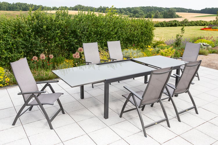 Vicenza Gartenmöbelset 7tlg., Klappsessel, Semi Ausziehtisch 200 (300) x 110 cm