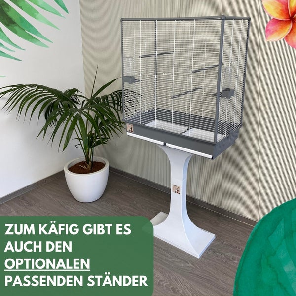 Vogelkäfig groß mit Kunststoffrahmen Wellensittich Kanarien Nymphensittich Käfig Vogelbauer 70 x 40 x 80 cm Voliere XXL