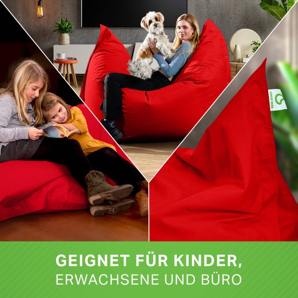 Green Bean Indoor Sitzsack XXL 140x180cm 380 Liter Kinder & Erwachsene Bean Bag EPS Perlen Füllung Riesensitzsack Groß Liegekissen Sitzkissen - Rot