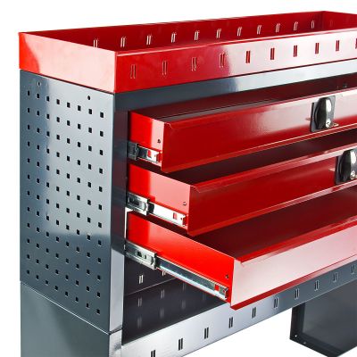 PROREGAL Fahrzeugregal Raptor mit 3 Schubladen HxBxT 108 x 35 x 104 cm Anthrazitgrau Verkehrsrot Fahrzeugeinrichtung Fahrzeugausbau