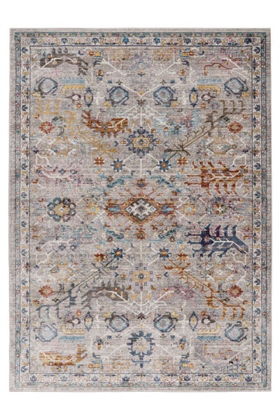 Wohnzimmerteppich im Orient Stil mit detailliertem Vintage Muster und dekorativer Bordüre