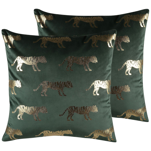 Dekokissen 2er Set BLUEBELL Samtstoff 45 x 45 cm Dunkelgrün Tiermuster