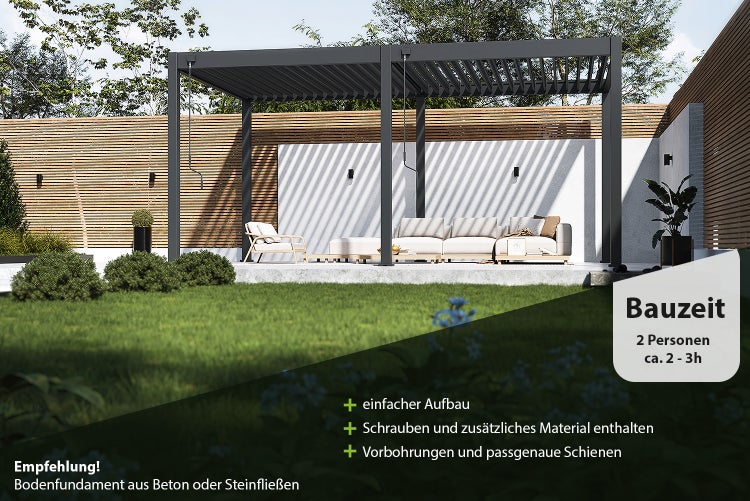 Weide Classic Alu-Stahl Pavillon 3 x 5,3 M Anthrazit Pergola Freistehend mit Pfostenstärke 11,6 cm x 11,6 cm