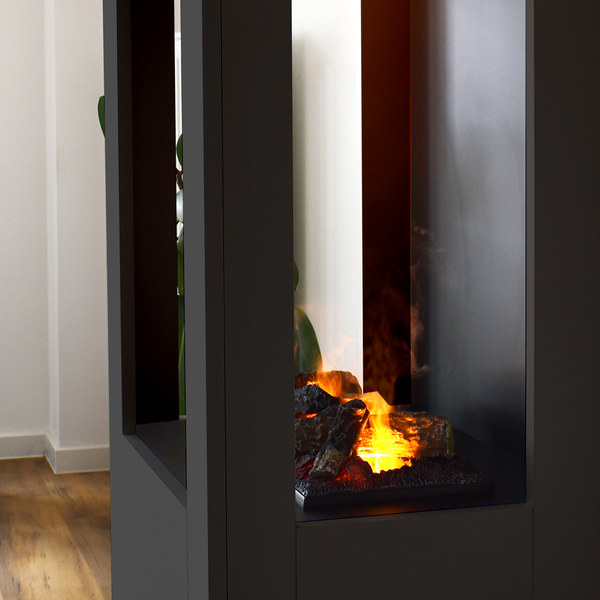 GLOW FIRE Elektrokamin 'Böll'| Wasserdampf Kamin mit OMC 600 inkl. Holz in schwarz als Raumteiler | HxBxT: 145x54x44 cm