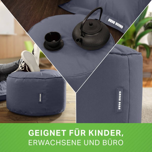 Green Bean Sitzsack-Hocker 45x25cm mit EPS-Perlen Füllung - Fußhocker Fußkissen Sitz-Pouf für Sitzsäcke - Bodenkissen für Kinder und Erwachsene - Fußablage Sitzkissen Sitzhocker Stahlgrau