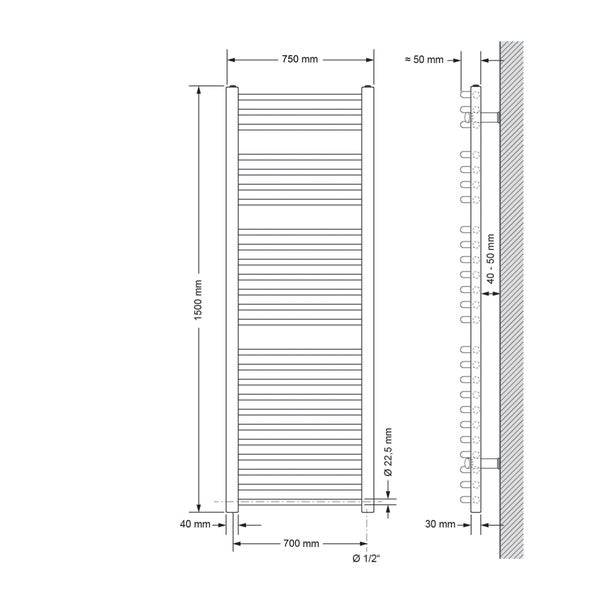LuxeBath Badheizkörper Sahara 750x1500 mm Schwarz matt gebogen mit Seitenanschluss Designheizkörper Handtuchwärmer Handtuchtrockner Handtuchheizkörper Handtuchheizung Handtuchheizer Badezimmer Heizung