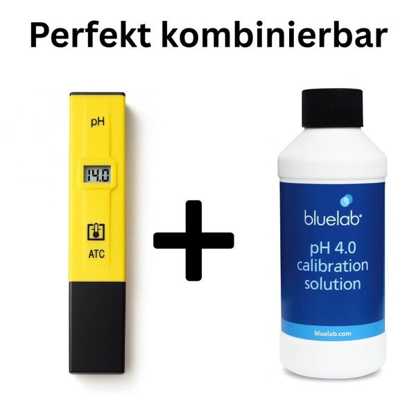 pH-Messgerät und pH-4.0-Kalibrierlösung von Bluelab