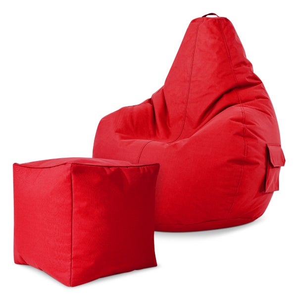 Green Bean 2er Set Sitzsack + Hocker - fertig befüllt - robust waschbar schmutzabweisend - Kinder & Erwachsene Bean Bag Bodenkissen Lounge Sitzhocker Relax-Sessel Gamer Gamingstuhl Pouf - Rot