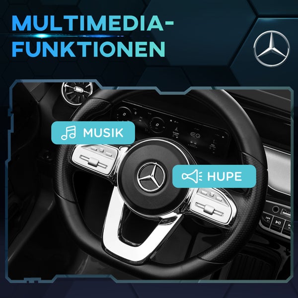 HOMCOM Kinder Elektroauto, 12V, Mercedes-Benz, mit Fernbedienung, MP3-Player, Tragebarer Batterie, 3-8 km/h, für 3-8 Jahre Kinder, 111,5L x 69B x 52,5H cm, Kunststoff, Metall, Schwarz