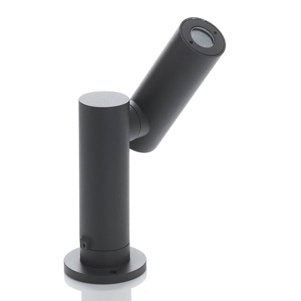 Verstellbarer LED-Außenstrahler in Zylinderform aus schwarzem Metall.