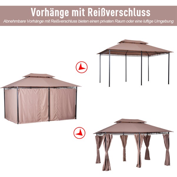Outsunny Pavillon, 3 × 4m Gartenpavillon, Stahl, Polyester-Gewebe, Khaki, 300L x 400B x 280H cm