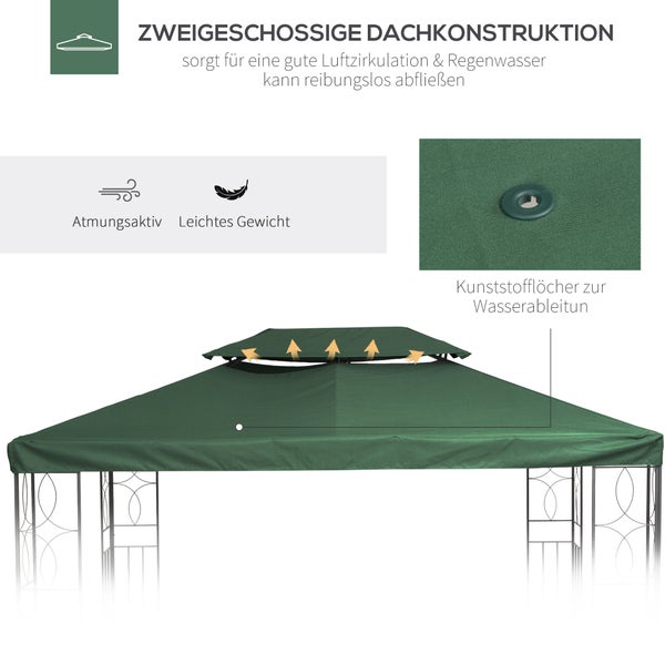Outsunny Ersatzdach, Pavillondach für Metallpavillon, 3x4m, Polyester, Grün